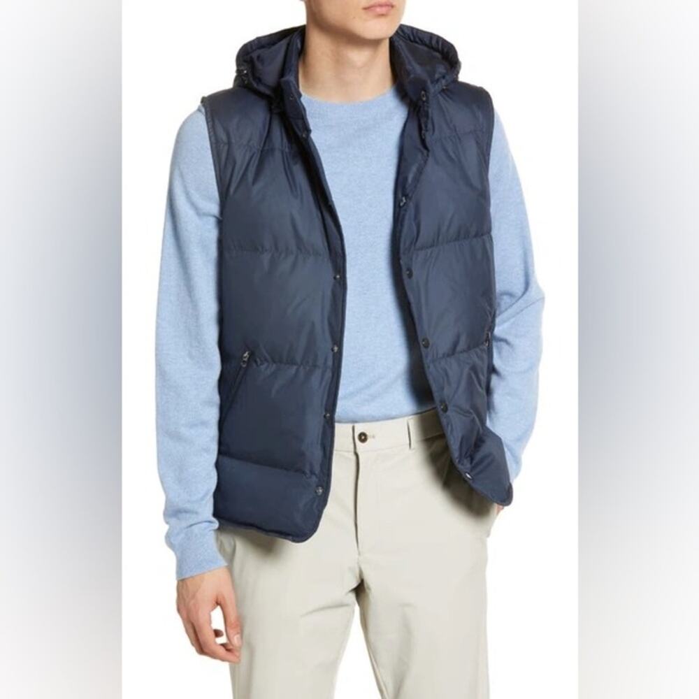 Jack Victor Ludwig Hooded Down Vest in Navy XL